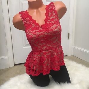 ‼️LAST CHANCE‼️Red lace peplum top